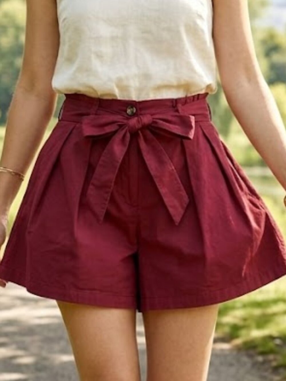 The Drop x takkunda Burgundy Pleated Wide-Leg Tie-Waist Shorts - Size M